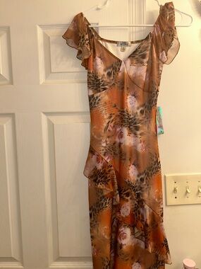 Floral & Leopard Ruffle Midi Dress in Rust Orange